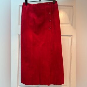 NWT VTG Suede Skirt Red Side Button-Up Long. Slit No Flaws GORGEOUS Sz 14(8ish)
